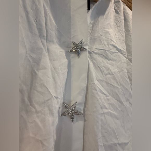 English Factory White Crystal Button Embellished Star Button Down Shirt - Picture 13 of 14
